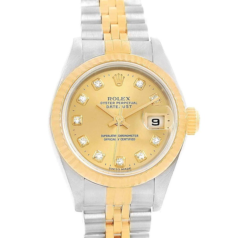 Rolex Datejust 26mm Yellow Gold Steel Diamond Dial Womens Watch 69173 SwissWatchExpo