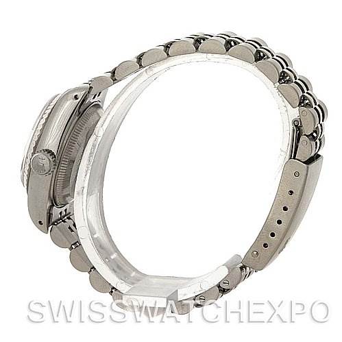The image shows a side view of a Rolex Datejust 69174 Women's Stainless Steel Silver Dial 69174 Women's Stainless Steel Silver Dial watch, highlighting the bracelet and side case.