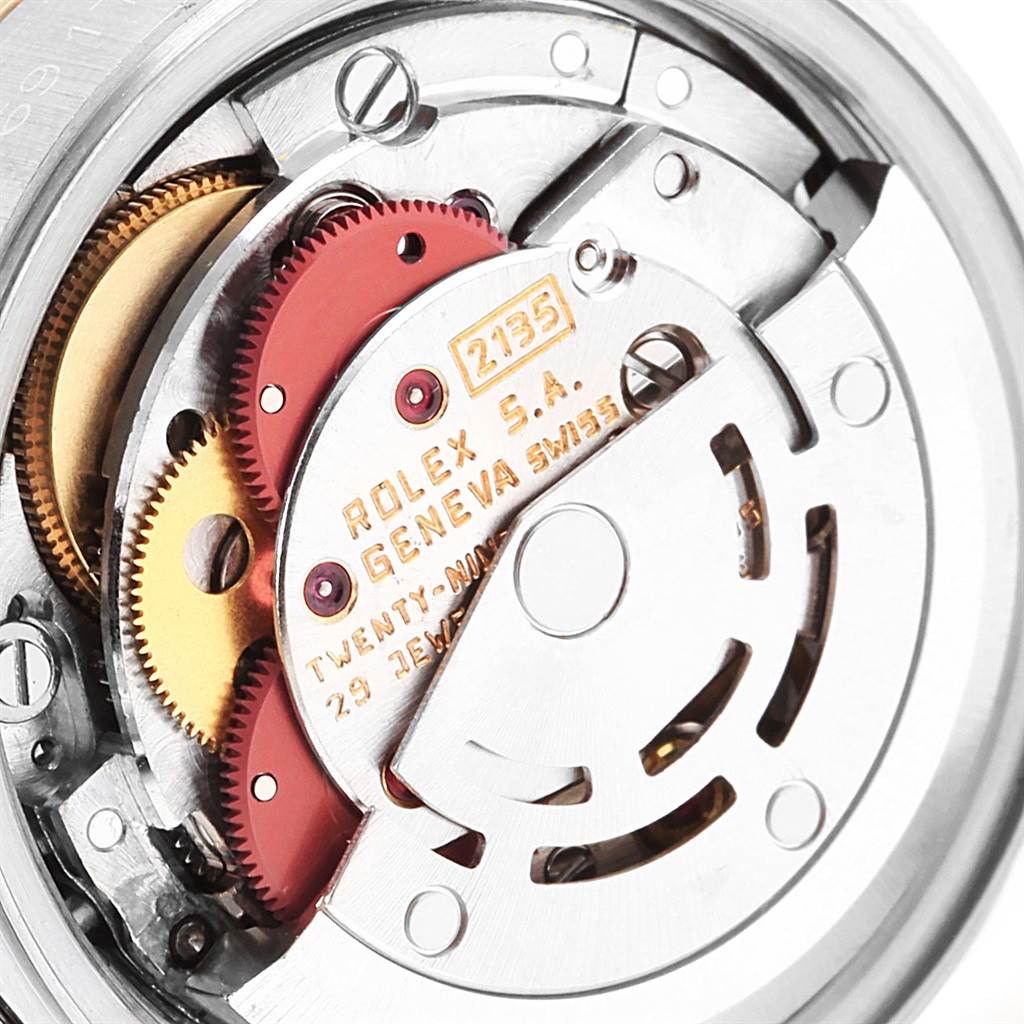 This close-up image shows the internal movement components of the Rolex Datejust 69173 Women's Stainless Steel Champagne Dial 69173 Women's Stainless Steel Champagne Dial watch.