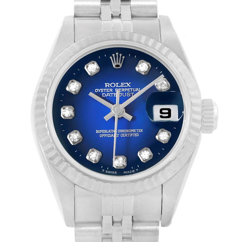 Rolex Datejust Steel White Gold Blue Diamond Dial Ladies Watch 79174 SwissWatchExpo