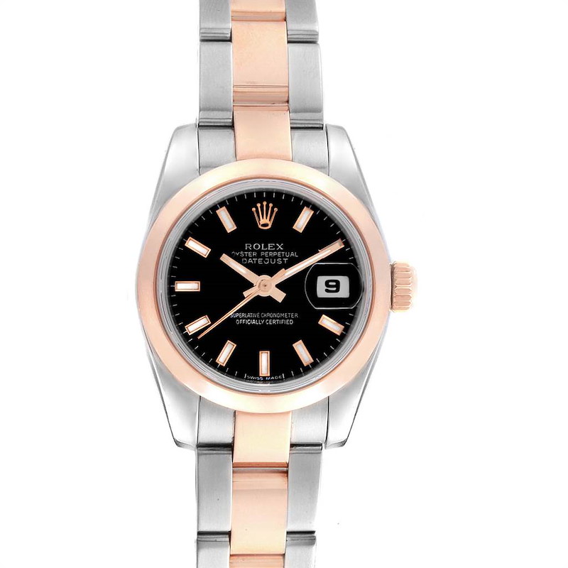 Rolex Datejust 26 Steel EveRose Gold Black Dial Ladies Watch 179161 SwissWatchExpo