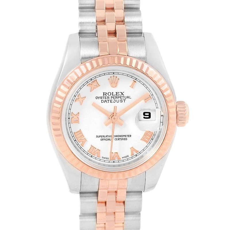 Rolex Datejust Ladies Steel 18K Rose Gold White Dial Watch 179171 SwissWatchExpo