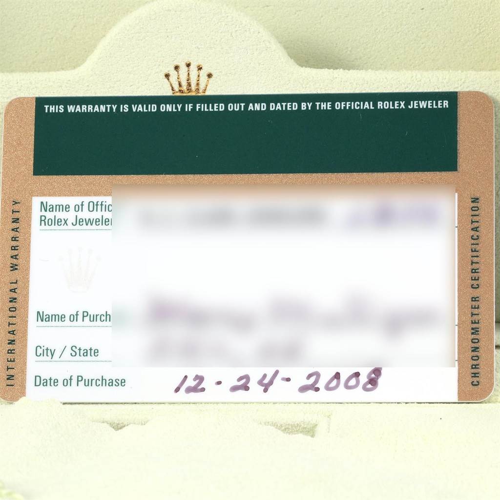 This image shows the international warranty card for the Rolex Datejust 179171 Women's Steel and Gold (two tone) Pink Dial 179171 Women's Steel and Gold (two tone) Pink Dial model with the official Rolex crown logo at the top.