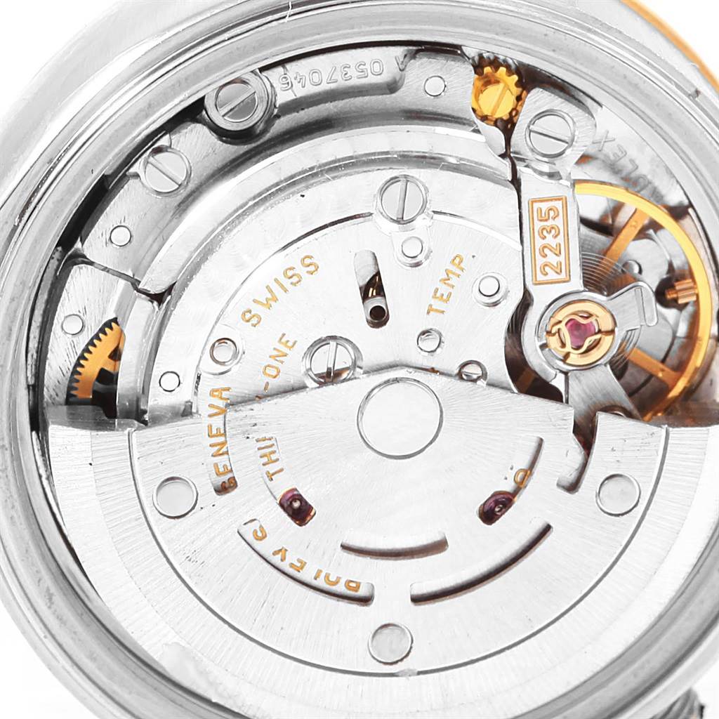 The image shows the internal movement mechanism of a Rolex Datejust 79173 Women's Steel and Gold (two tone) Champagne Dial 79173 Women's Steel and Gold (two tone) Champagne Dial watch, viewed from the back.