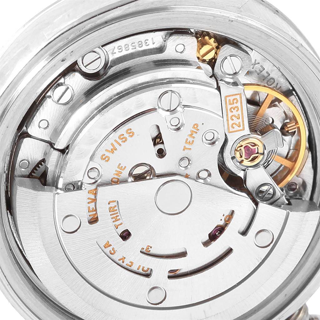 The image shows the internal mechanical movement of a Rolex Datejust 79174 Women
s Stainless Steel Silver Dial 79174 Women
s Stainless Steel Silver Dial watch at a close-up angle.