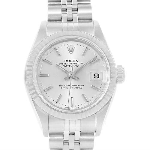 Photo of Rolex Datejust Ladies Steel White Gold Silver Baton Dial Watch 79174
