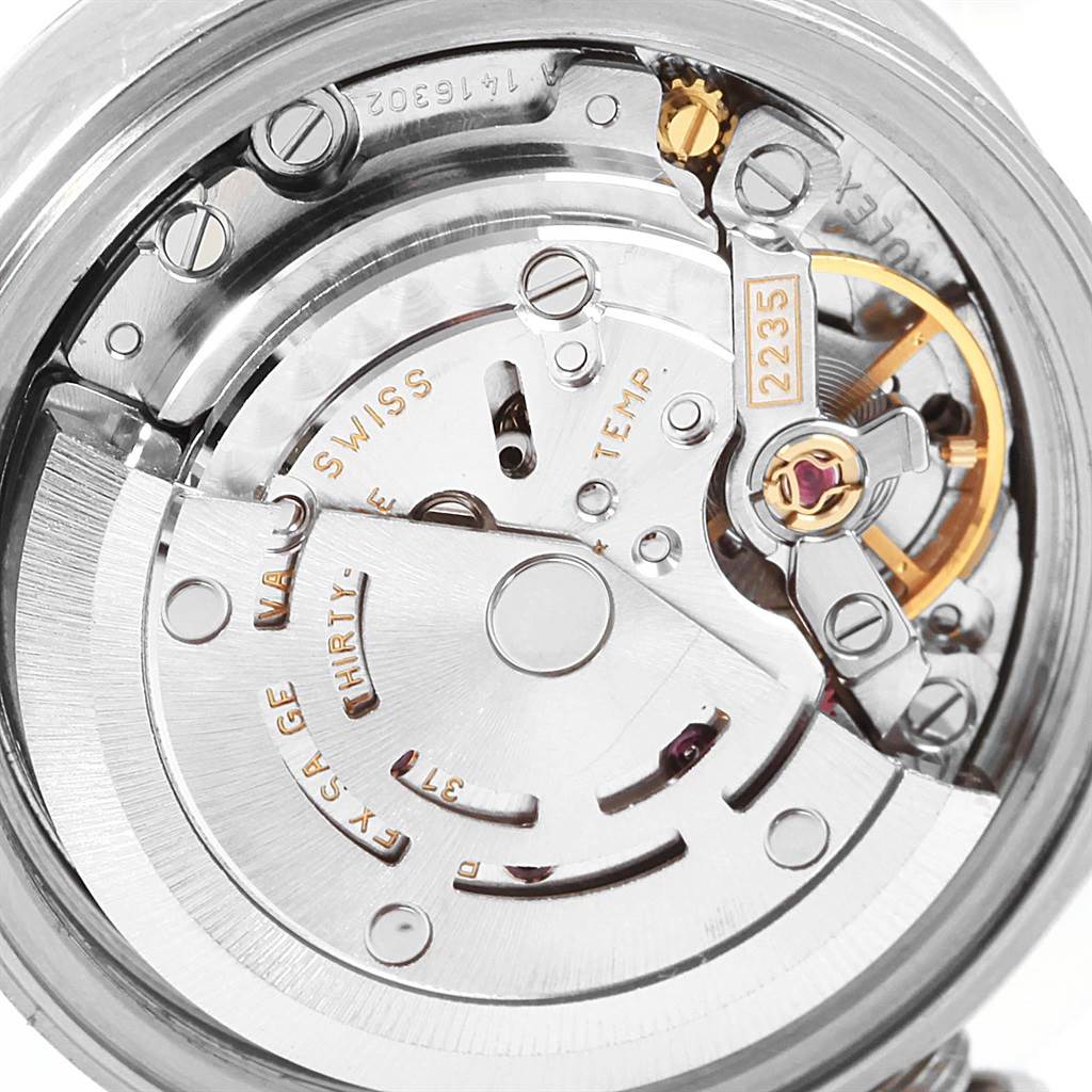 This image shows the internal movement mechanism of a Rolex Datejust 79174 Women
s Stainless Steel Silver Dial 79174 Women
s Stainless Steel Silver Dial watch, highlighting gears and components.