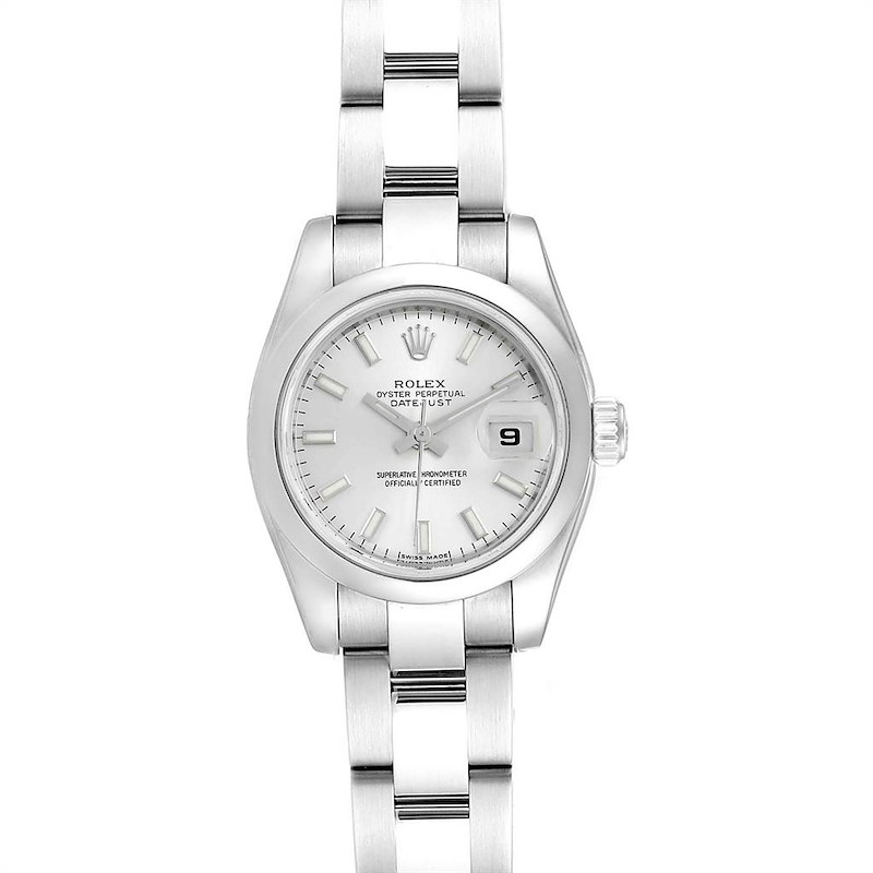 Rolex Datejust Silver Baton Dial Oyster Bracelet Ladies Watch 179160 SwissWatchExpo