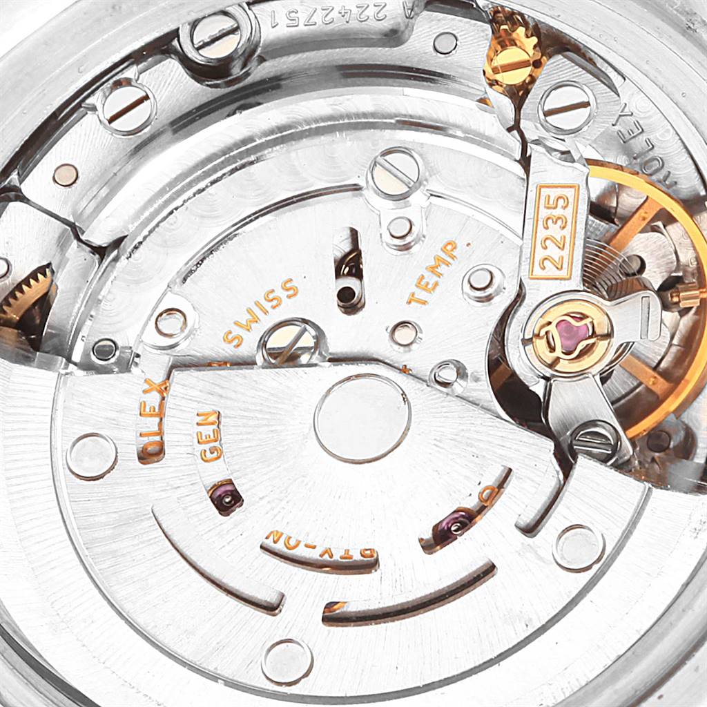 This image shows the internal movement mechanism of a Rolex Datejust 179160 Women's Stainless Steel Silver Dial 179160 Women's Stainless Steel Silver Dial watch, including gears and oscillating components.