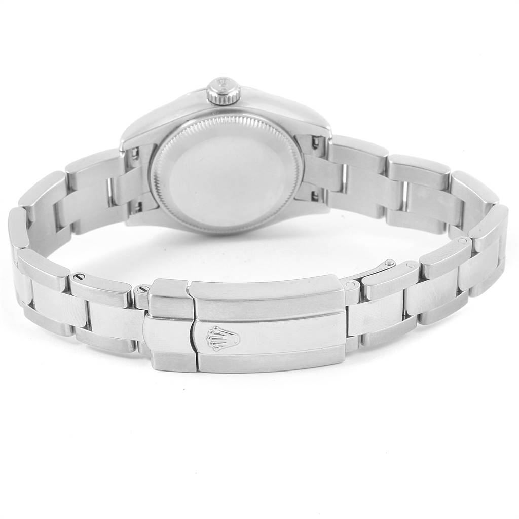 This image shows the back casing and clasp of a Rolex Datejust 179160 Women's Stainless Steel Silver Dial 179160 Women's Stainless Steel Silver Dial watch, focusing on the bracelet and clasp with the Rolex logo.