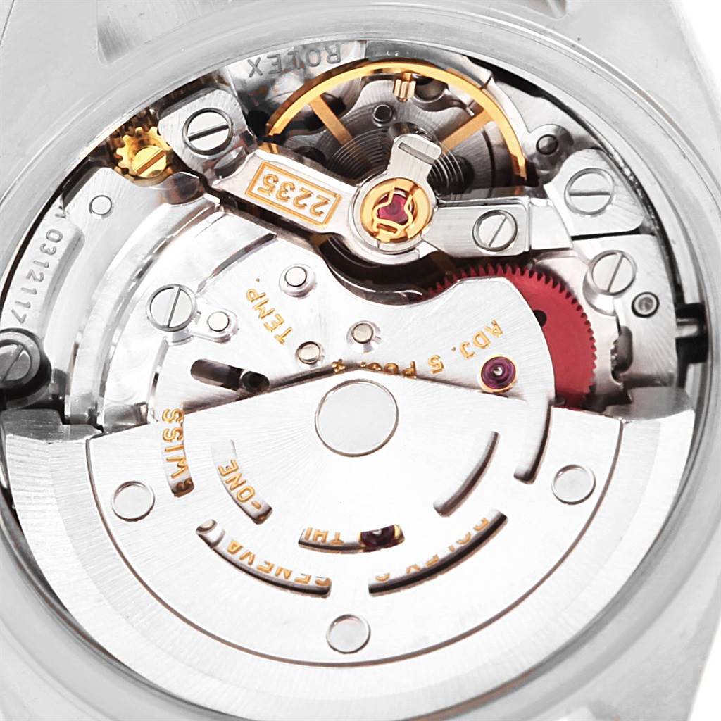 The image shows a close-up view of the mechanical movement of a Rolex Datejust 79174 Women's Stainless Steel Black Dial 79174 Women's Stainless Steel Black Dial watch.