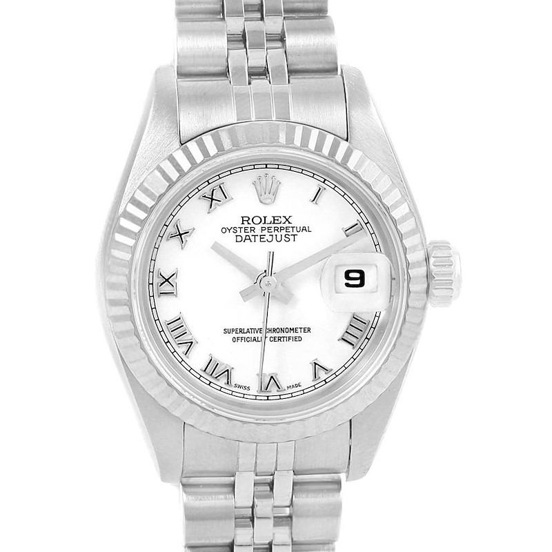 Rolex Datejust Ladies Steel White Gold Silver Roman Dial Watch 79174 SwissWatchExpo