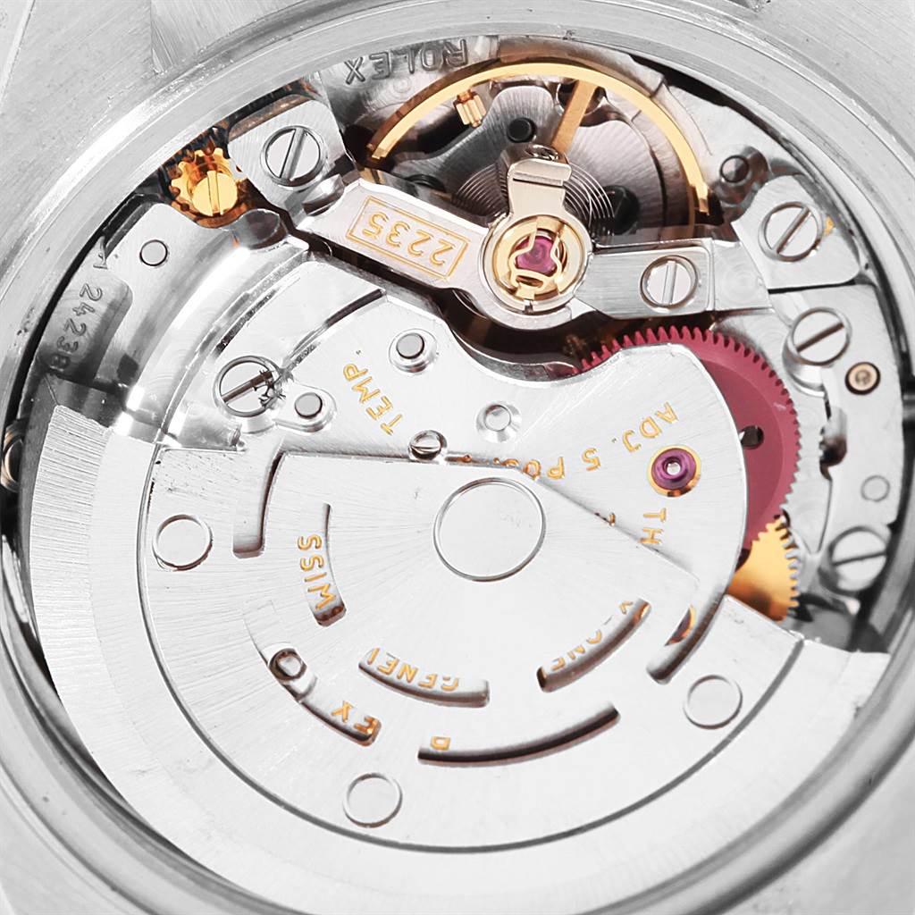 This image shows the internal movement mechanism of a Rolex Datejust 79174 Women
s Stainless Steel White Dial 79174 Women
s Stainless Steel White Dial watch, viewed from the back.