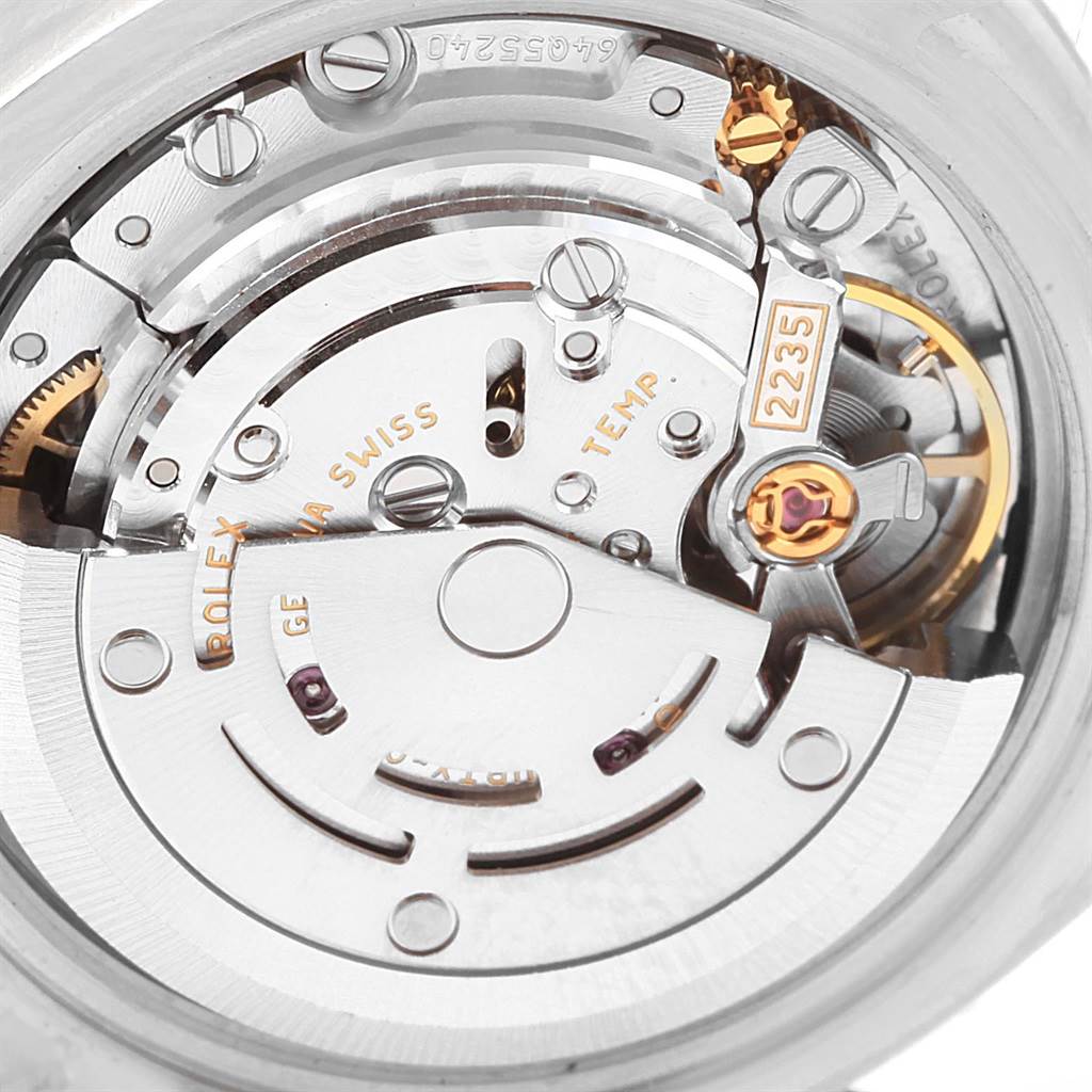 This image shows the detailed view of the movement mechanism inside a Rolex Datejust 179384 Women's Stainless Steel Mother of Pearl Dial 179384 Women's Stainless Steel Mother of Pearl Dial watch.