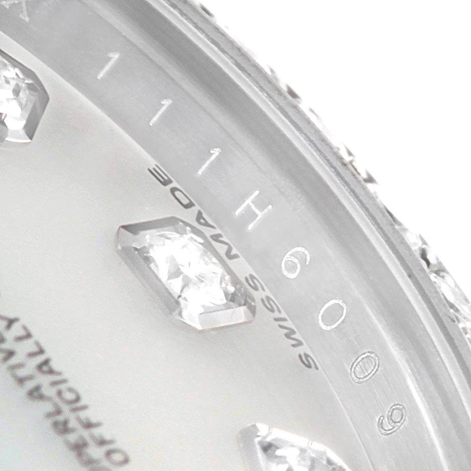 This image shows a close-up of the dial with diamond markers and inner bezel of a Rolex Datejust 179384 Women's Stainless Steel Mother of Pearl Dial 179384 Women's Stainless Steel Mother of Pearl Dial watch.