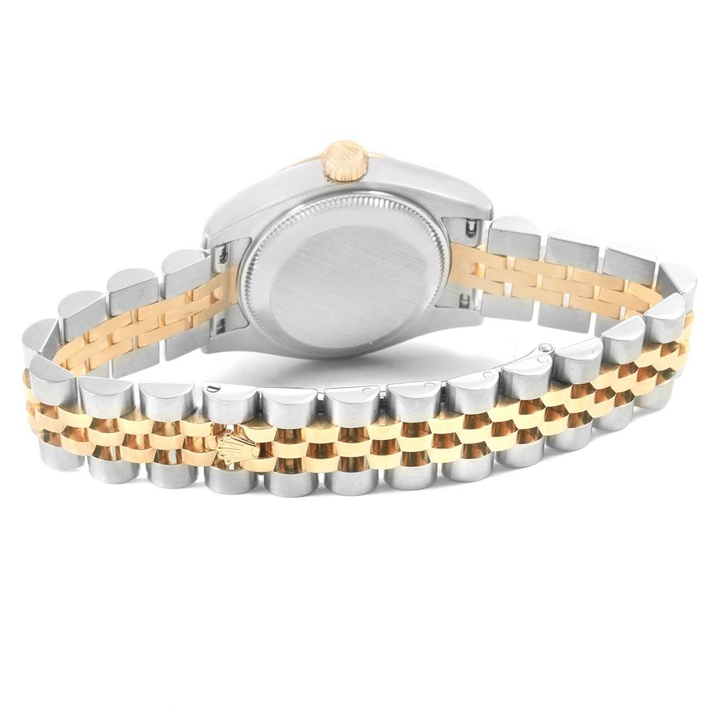 The image shows the back of the Rolex Datejust 179173 Women's Steel and Gold (two tone) White Dial 179173 Women's Steel and Gold (two tone) White Dial watch, highlighting the case and the two-tone Jubilee bracelet.