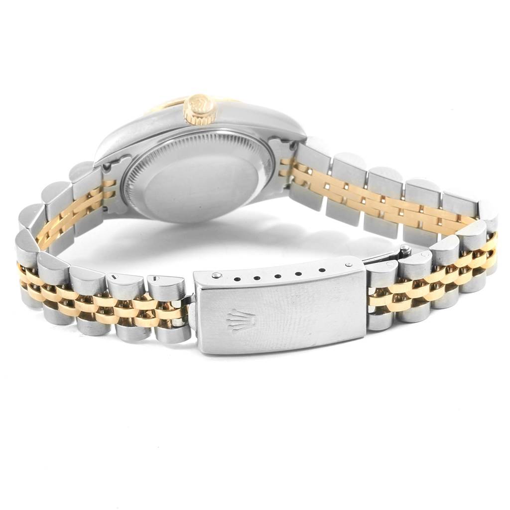 This image shows the backside and bracelet of a Rolex Datejust 79173 Women's Steel and Gold (two tone) Grey Dial 79173 Women's Steel and Gold (two tone) Grey Dial watch in a two-tone steel and gold finish.