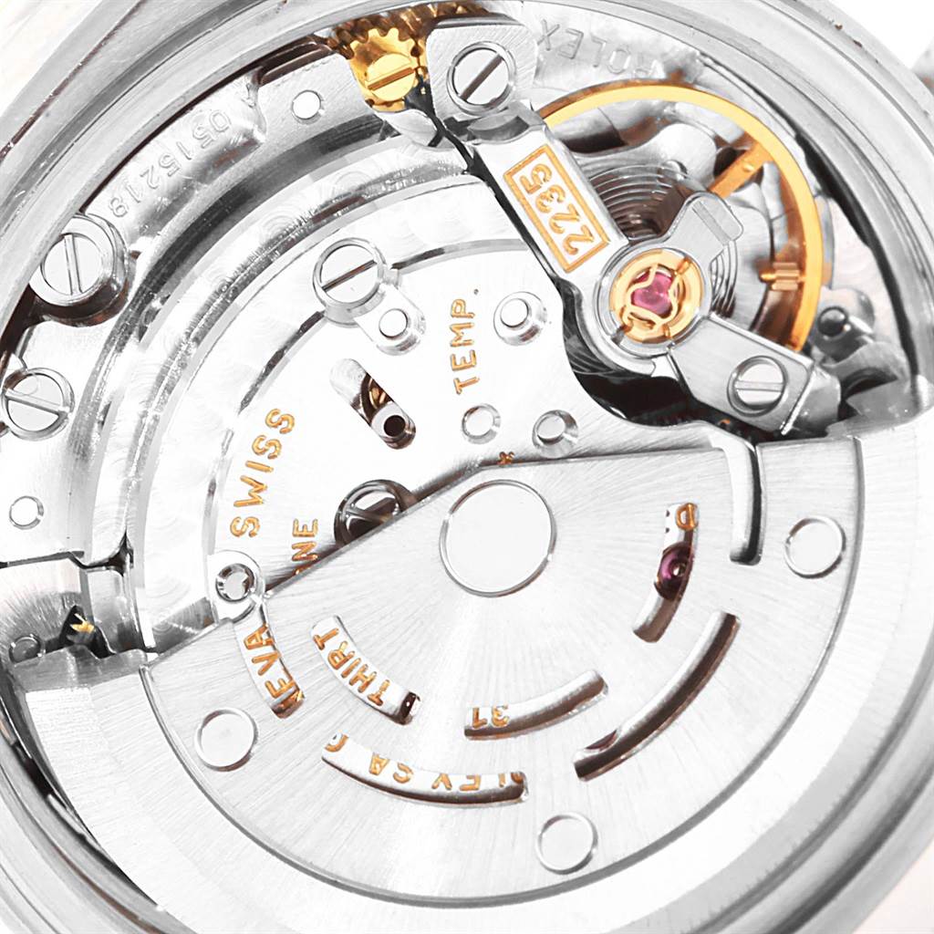 The image shows a close-up view of the movement mechanism inside a Rolex Datejust 79173 Women's Steel and Gold (two tone) Grey Dial 79173 Women's Steel and Gold (two tone) Grey Dial watch.