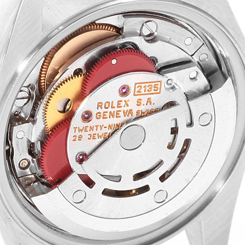 The image shows the internal movement mechanism of a Rolex Datejust 69173 Women's Stainless Steel Grey Dial 69173 Women's Stainless Steel Grey Dial watch at an angled close-up view.