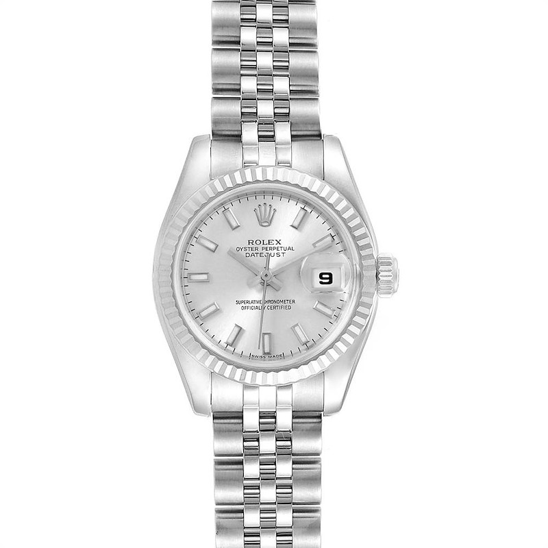 Rolex Datejust 26 Steel 18K White Gold Silver Dial Ladies Watch 179174 SwissWatchExpo