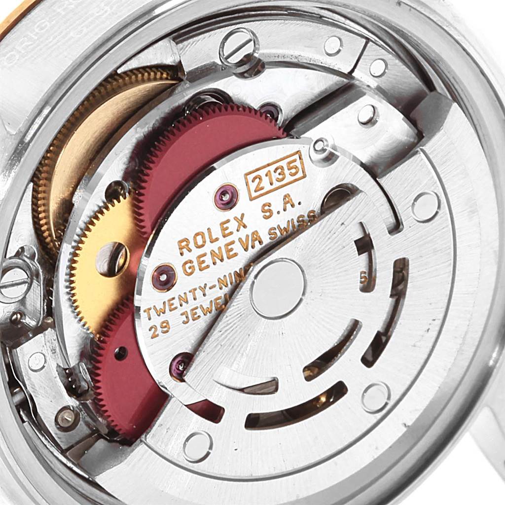 This image shows the inner mechanical movement of the Rolex Datejust 69173 Women's Stainless Steel Grey Dial 69173 Women's Stainless Steel Grey Dial watch from a top-down angle.