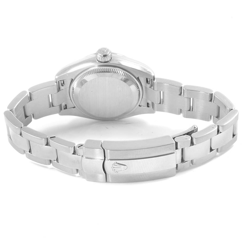 The image shows the underside and clasp of a Rolex Datejust 179174 Women
s Stainless Steel Silver Dial 179174 Women
s Stainless Steel Silver Dial, displaying the bracelet and case back.