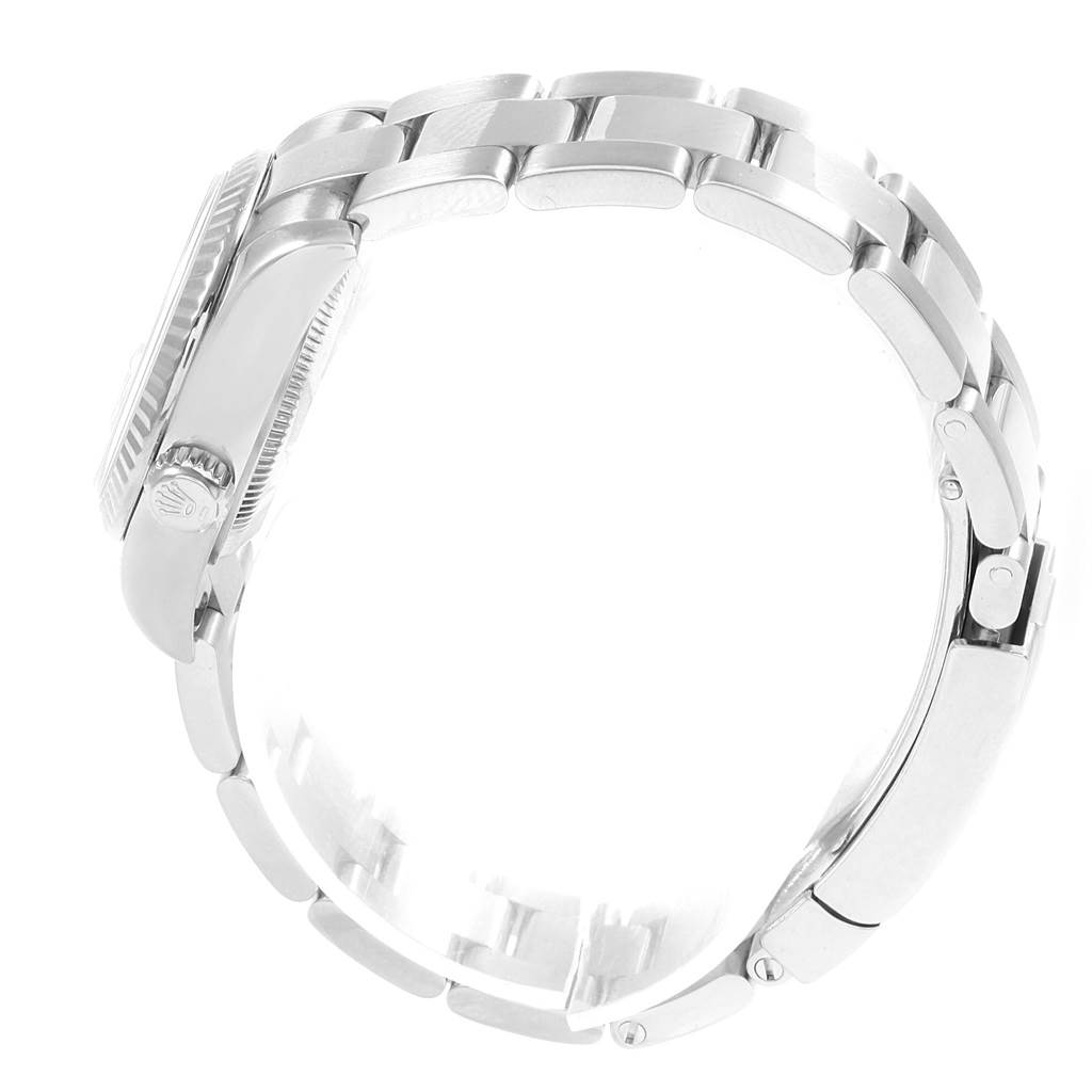 The image shows a side view of the Rolex Datejust 179174 Women
s Stainless Steel Silver Dial 179174 Women
s Stainless Steel Silver Dial watch, focusing on the bracelet and case side with the crown.