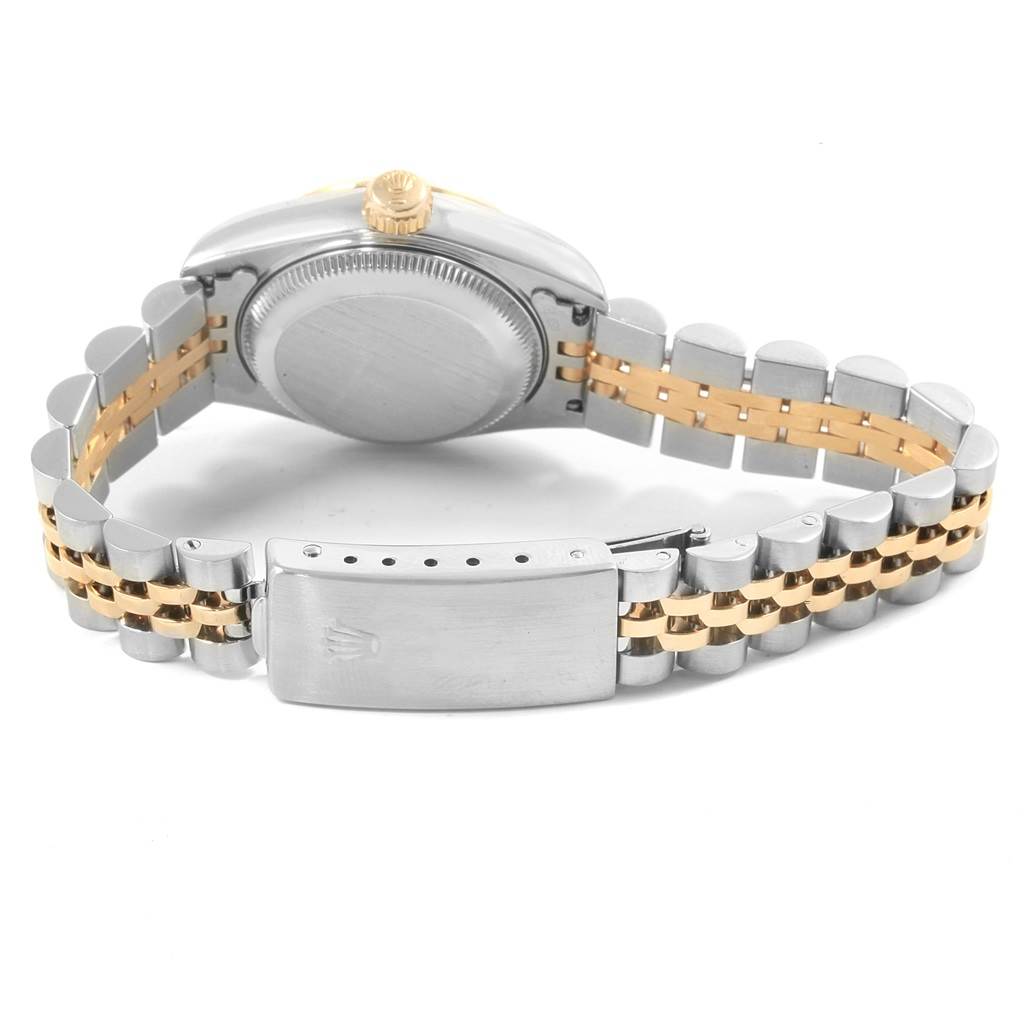 The image shows the back and bracelet of a Rolex Datejust 69173 Women's Stainless Steel Beige Dial 69173 Women's Stainless Steel Beige Dial watch from a rear-angle view.