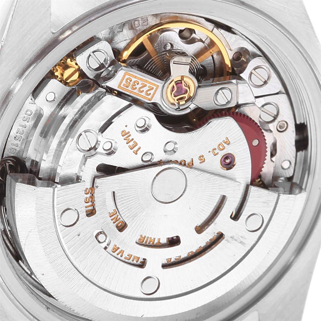 This image shows the internal mechanism of the Rolex Datejust 79173 Women's Steel and Gold (two tone) White Dial 79173 Women's Steel and Gold (two tone) White Dial watch, highlighting gears and springs from the back.