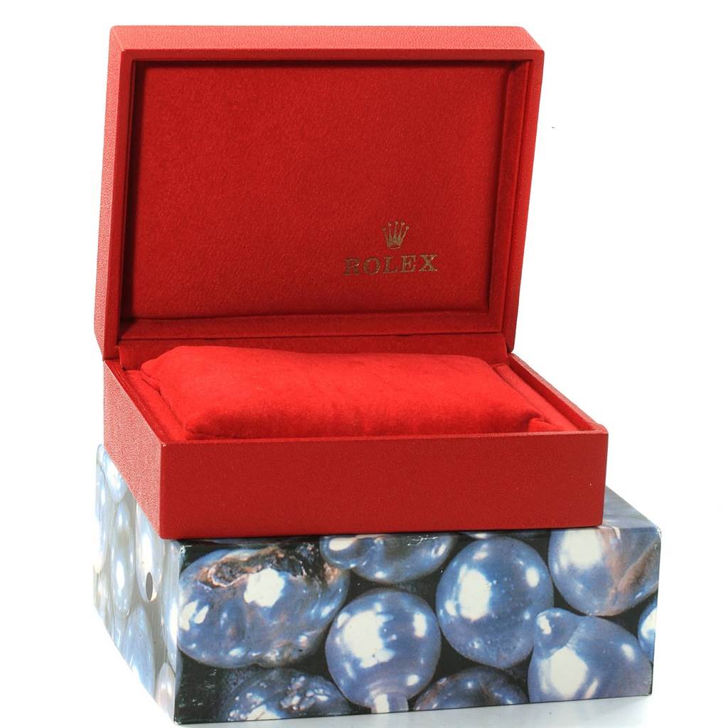 The image shows an open red box with a cushion inside, designed for the Rolex Datejust 79173 Women's Steel and Gold (two tone) White Dial 79173 Women's Steel and Gold (two tone) White Dial model.