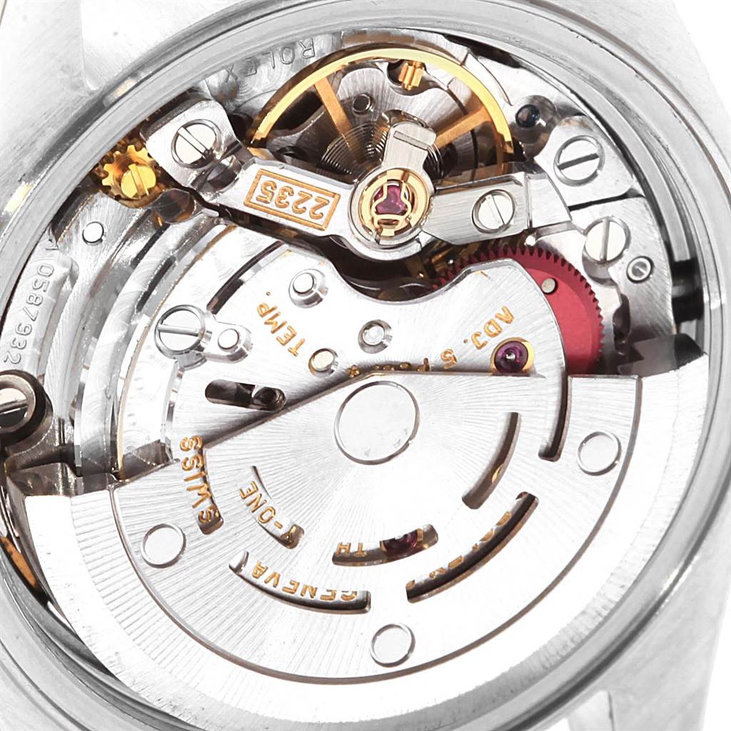This image shows the internal mechanism of a Rolex Datejust 79190 Women's Stainless Steel White Dial 79190 Women's Stainless Steel White Dial watch viewed from the back.