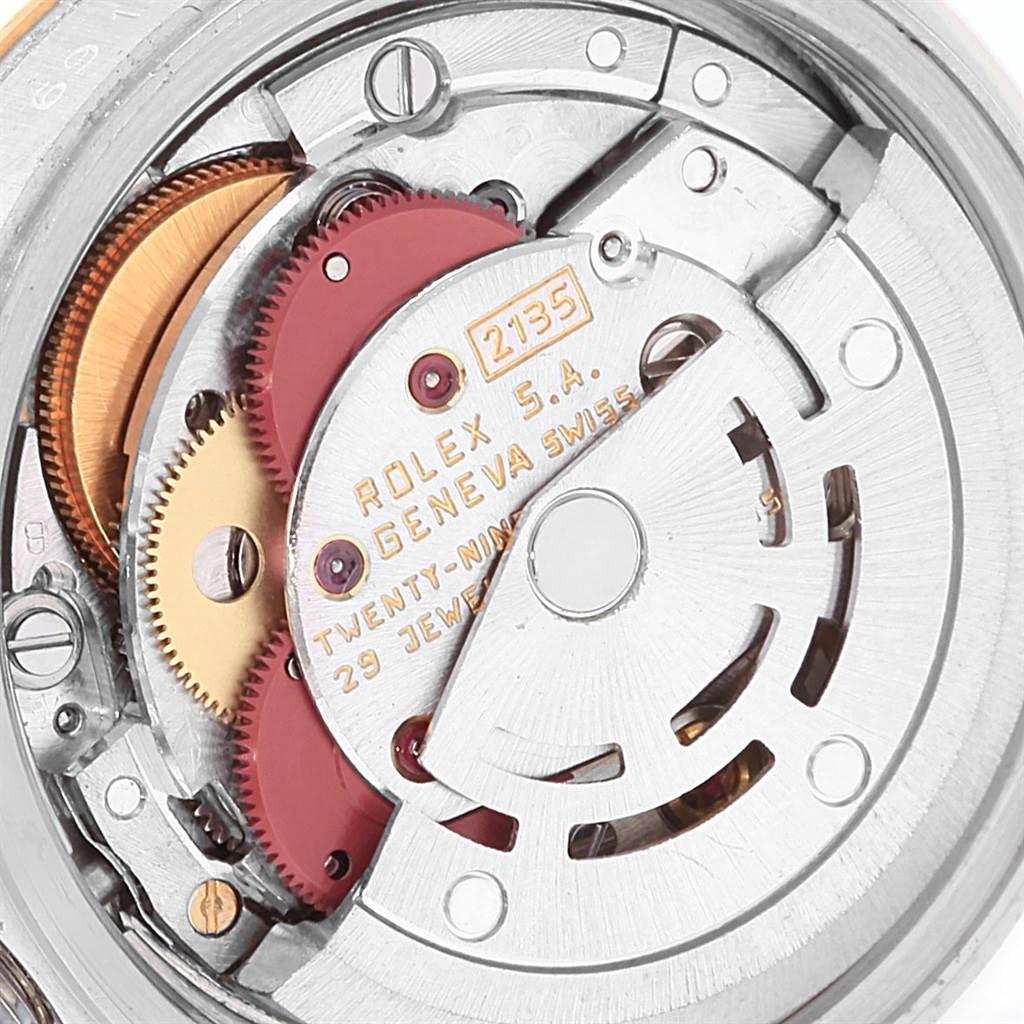 The image shows the internal mechanics and components of a Rolex Datejust 69173 Women's Stainless Steel Champagne Dial 69173 Women's Stainless Steel Champagne Dial watch movement from a top-down angle.
