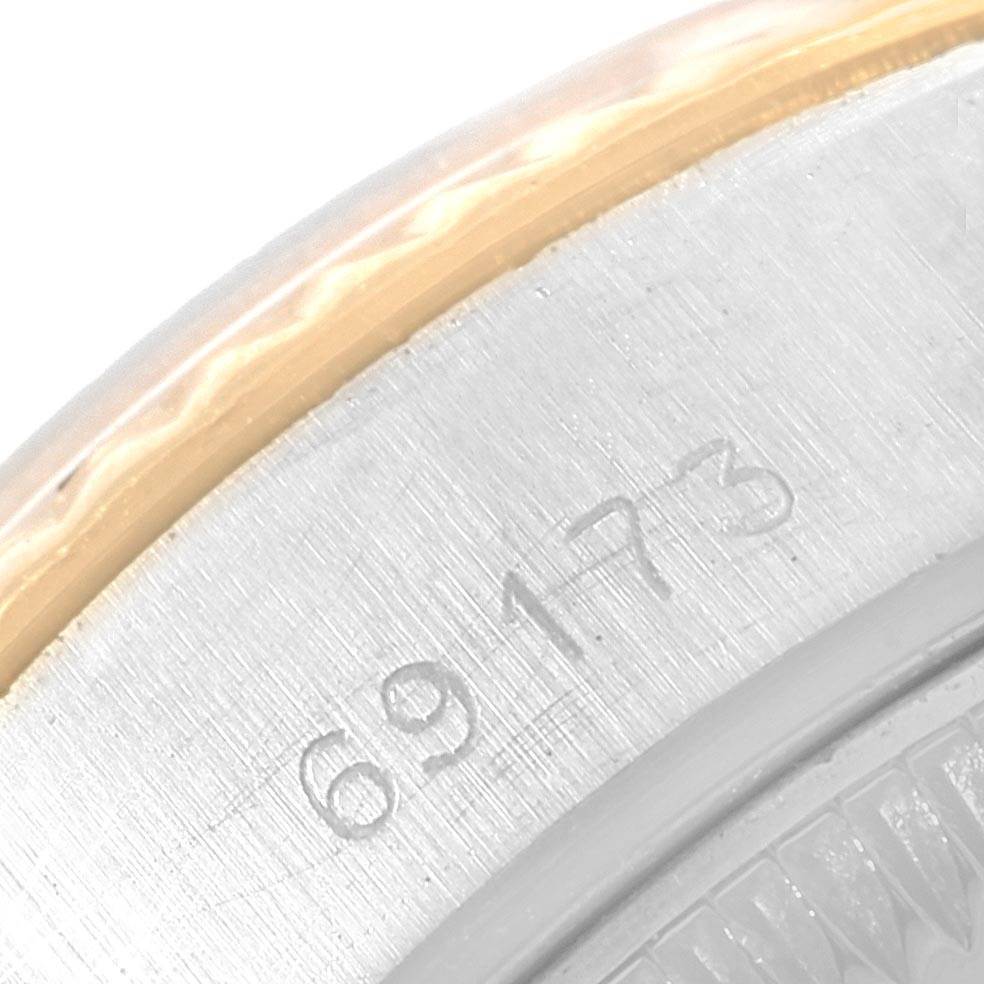 The image shows a close-up of the case back edge with the engraved model number "69173" of the Rolex Datejust 69173 Women's Stainless Steel Champagne Dial 69173 Women's Stainless Steel Champagne Dial.
