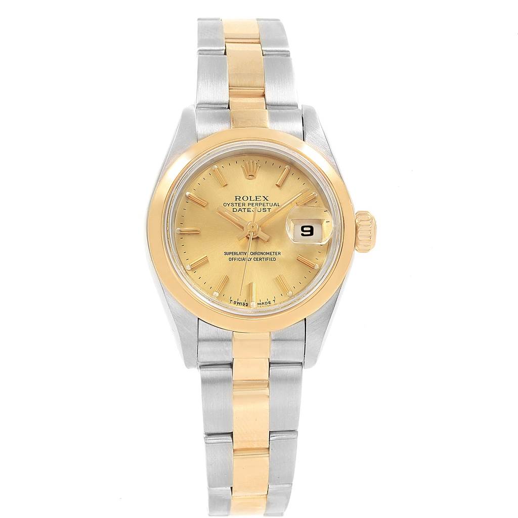 The Rolex Datejust 69163 Women's Stainless Steel Champagne Dial 69163 Women's Stainless Steel Champagne Dial watch is shown from a top-down angle, displaying the dial, bezel, and bracelet.
