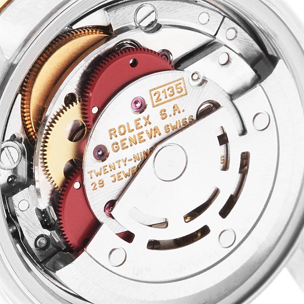 This image shows a detailed view of the internal mechanism and movement parts of a Rolex Datejust 69163 Women's Stainless Steel Champagne Dial 69163 Women's Stainless Steel Champagne Dial watch.