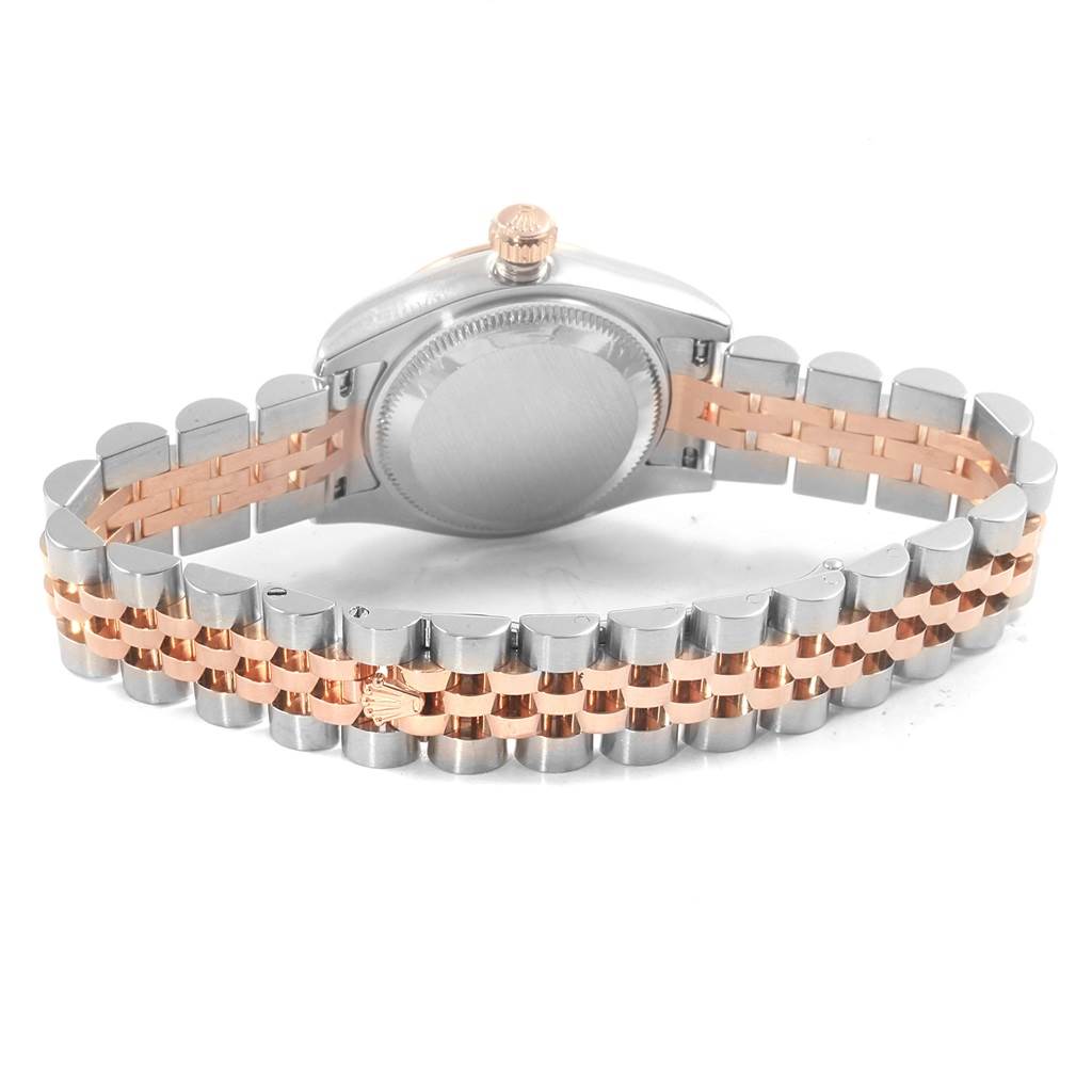 This image shows the back view of a Rolex Datejust 179171 Women's Steel and Gold (two tone) Pink Dial 179171 Women's Steel and Gold (two tone) Pink Dial watch, highlighting the case back and two-tone bracelet.