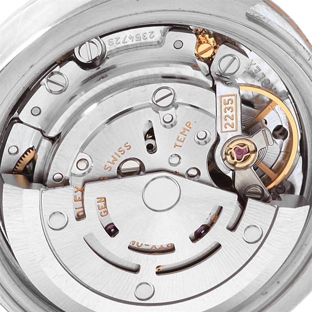 This image shows a close-up view of the movement mechanism of a Rolex Datejust 179171 Women's Steel and Gold (two tone) Pink Dial 179171 Women's Steel and Gold (two tone) Pink Dial watch.
