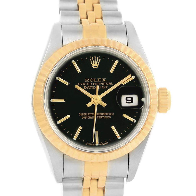 Rolex Datejust 26 Steel Yellow Gold Black Dial Ladies Watch 79173 SwissWatchExpo