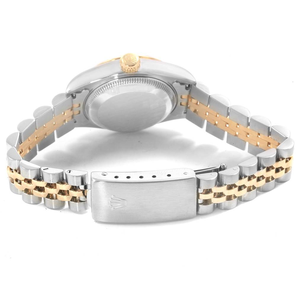 The image shows the back view of a Rolex Datejust 69173 Women's Stainless Steel Beige Dial 69173 Women's Stainless Steel Beige Dial watch, highlighting the bracelet, clasp, and case back.