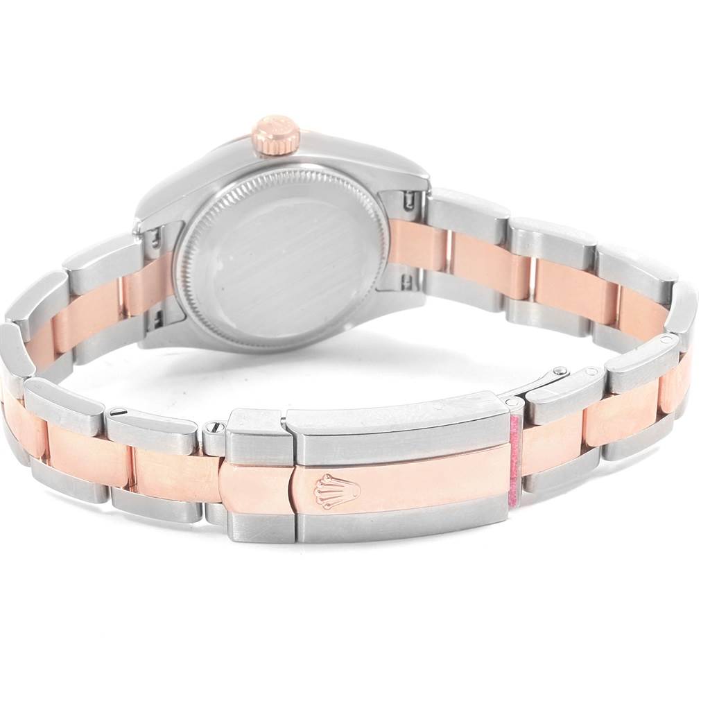 The image shows the back view of a Rolex Datejust 179161 Women's Steel and Gold (two tone) Pink Dial 179161 Women's Steel and Gold (two tone) Pink Dial watch, highlighting the bracelet and clasp.