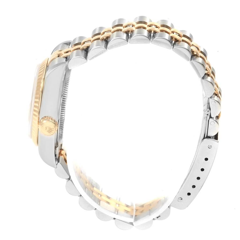 The image shows a side view of the band and case of the Rolex Datejust 69173 Women's Stainless Steel White Dial 69173 Women's Stainless Steel White Dial watch.