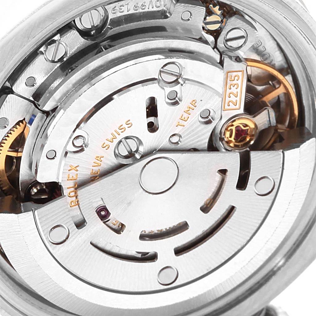 This image shows a close-up of the inner mechanism of the Rolex Datejust 179160 Women's Stainless Steel White Dial 179160 Women's Stainless Steel White Dial watch, highlighting its intricate parts and craftsmanship.