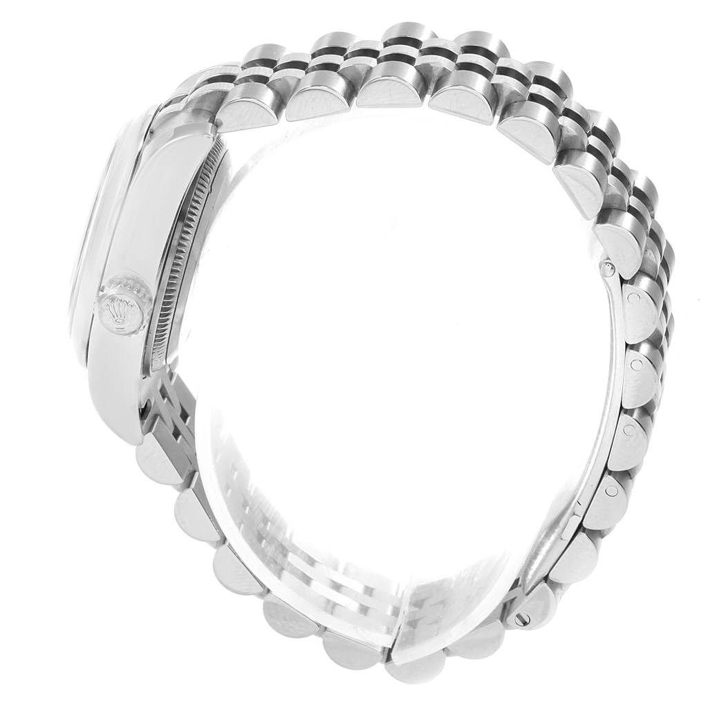 This image shows a side view of the Rolex Datejust 179160 Women's Stainless Steel White Dial 179160 Women's Stainless Steel White Dial watch, focusing on its bracelet and crown.