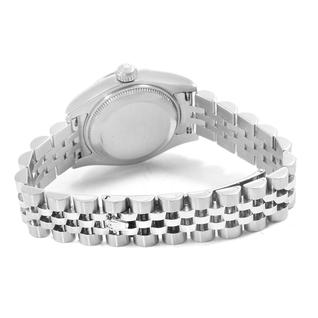This image shows the backside and bracelet of a Rolex Datejust 179160 Women's Stainless Steel White Dial 179160 Women's Stainless Steel White Dial watch, focusing on the case back and Jubilee bracelet.