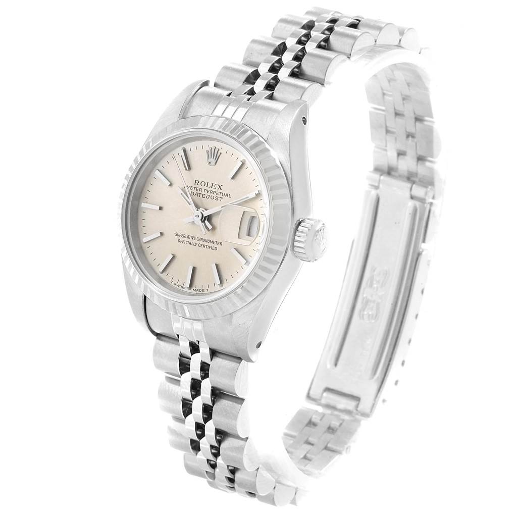 The image shows a Rolex Datejust 69174 Women's Stainless Steel Silver Dial 69174 Women's Stainless Steel Silver Dial watch at a slight angle, highlighting the face, bezel, crown, and bracelet.
