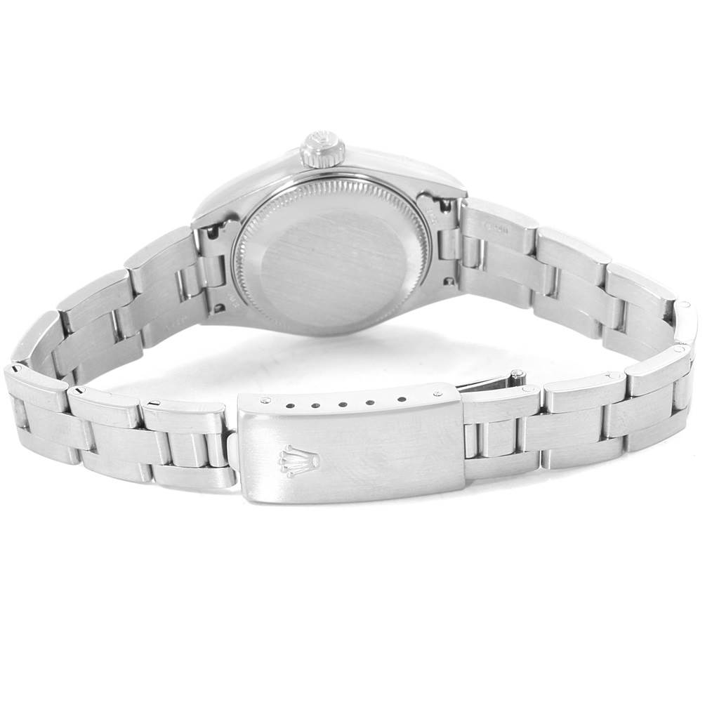 This image shows the back and bracelet of a Rolex Datejust 79190 Women's Stainless Steel White Dial 79190 Women's Stainless Steel White Dial watch, highlighting the clasp and case back.