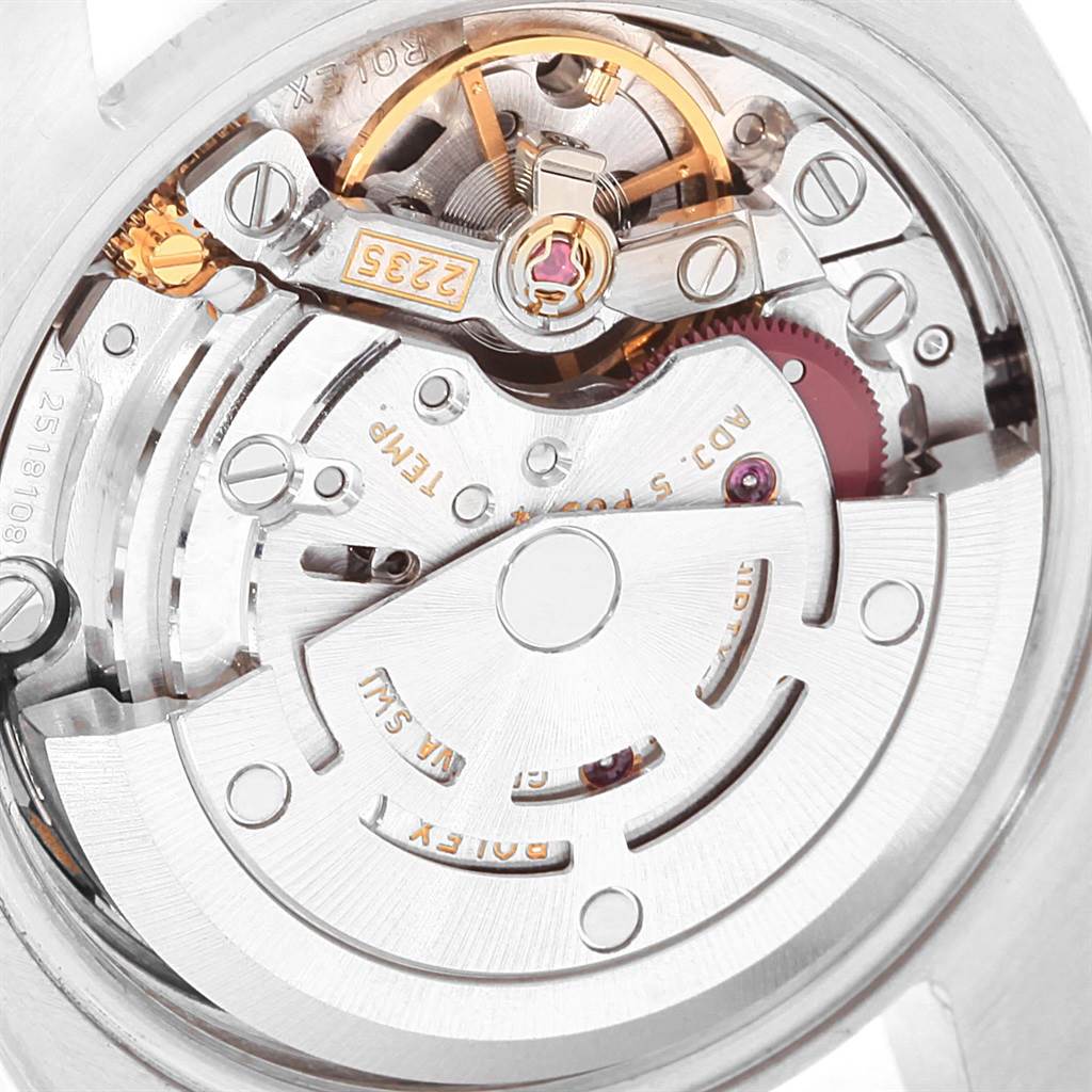 The image shows a close-up of the movement mechanism inside the Rolex Datejust 179160 Women's Stainless Steel White Dial 179160 Women's Stainless Steel White Dial watch.