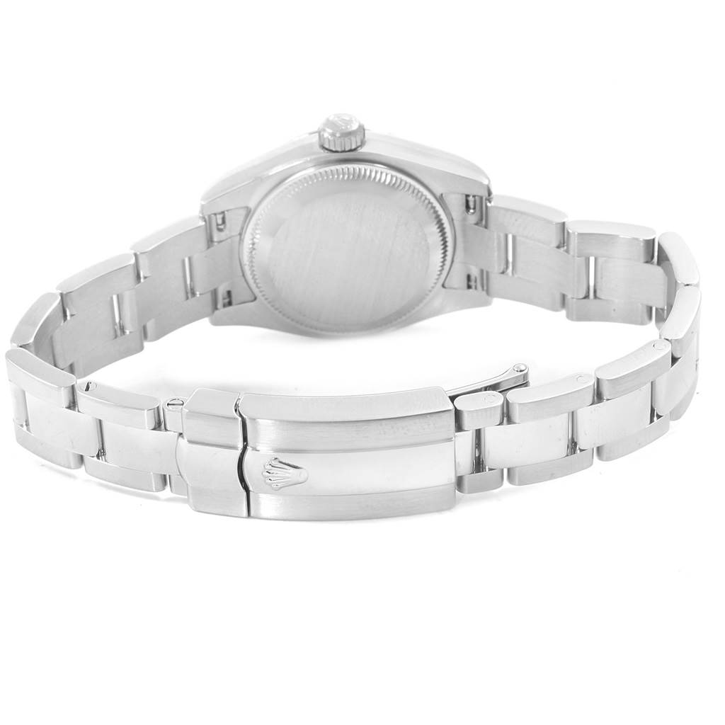 This image shows the back view and bracelet clasp of a Rolex Datejust 179160 Women's Stainless Steel White Dial 179160 Women's Stainless Steel White Dial watch.
