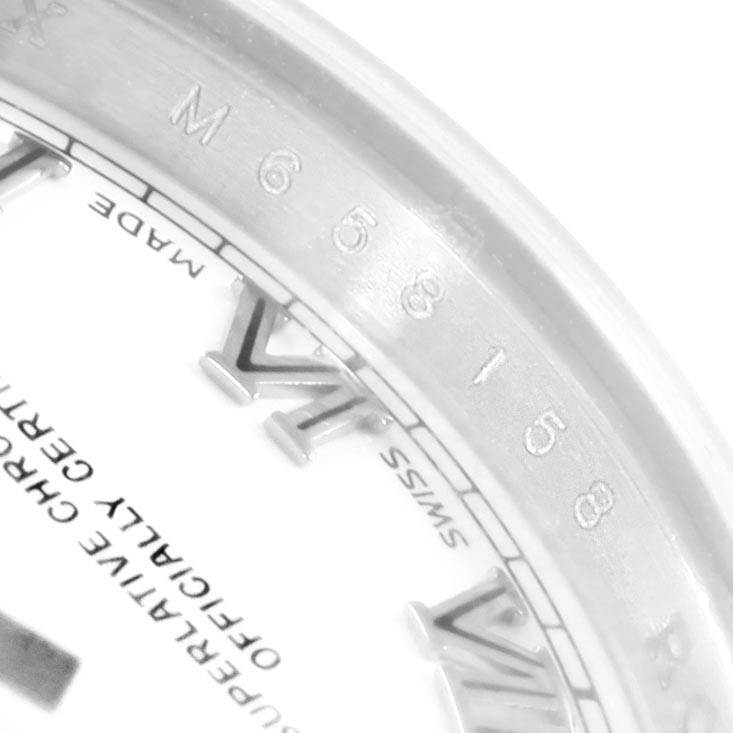 The image shows a close-up of the dial, Roman numeral markers, and part of the bezel of a Rolex Datejust 179160 Women's Stainless Steel White Dial 179160 Women's Stainless Steel White Dial watch.
