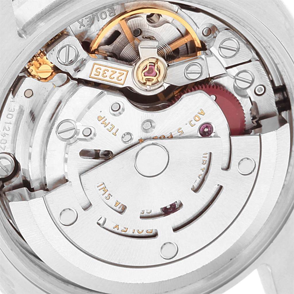 Close-up of the Rolex Datejust 179174 Women's Stainless Steel Silver Dial 179174 Women's Stainless Steel Silver Dial watch movement, showcasing the intricate internal mechanics and components.